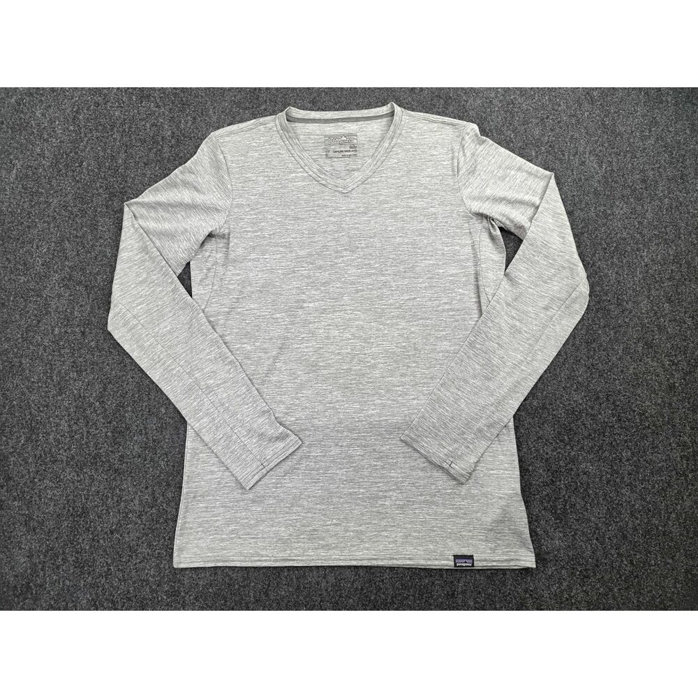 Patagonia Capilene Daily Baselayer V Neck Shirt Mens S Grey Heather Long Sleeve